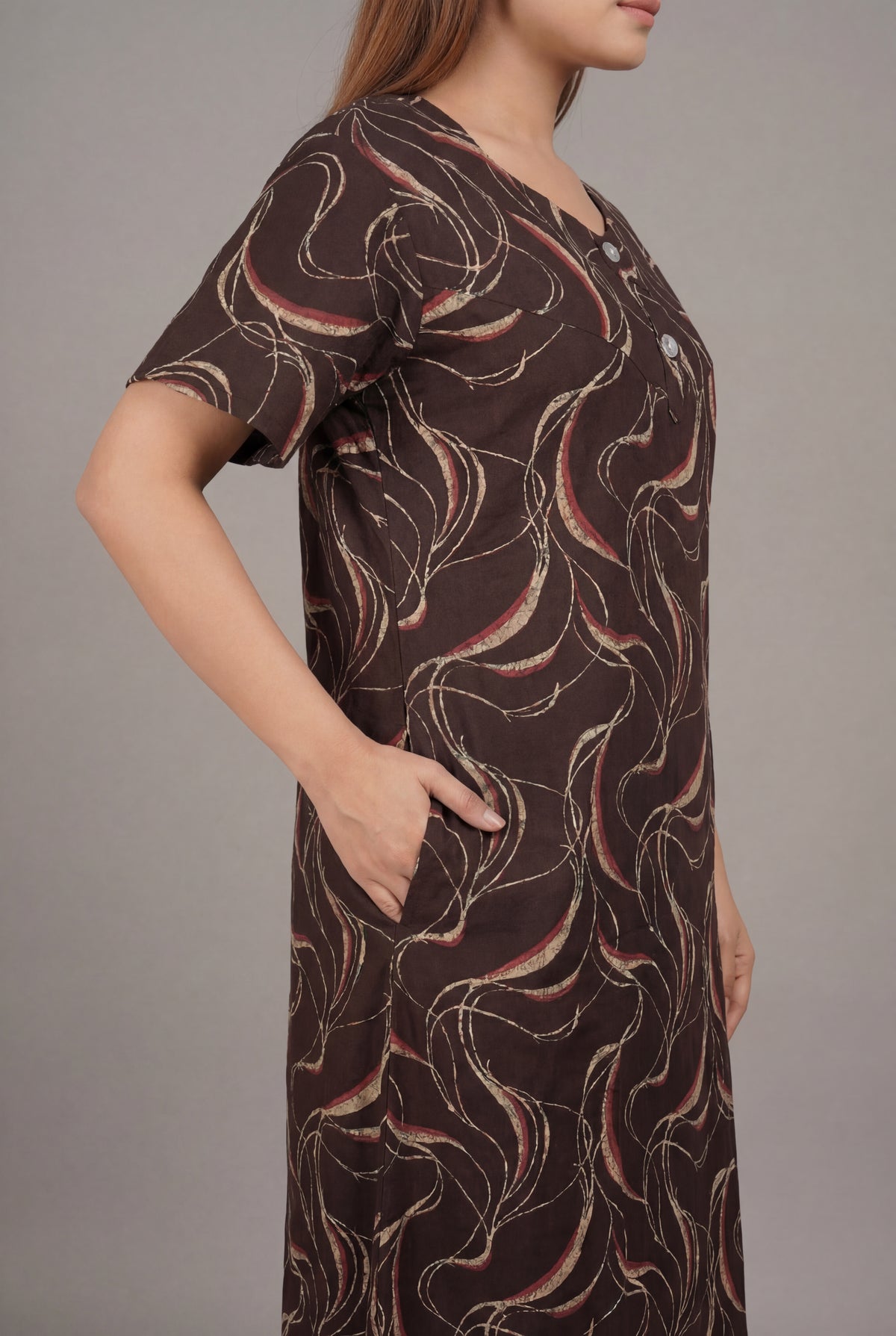 Brown Printed Cotton Feeding nighty for women | Free size