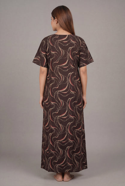 Brown Printed Cotton Feeding nighty for women | Free size