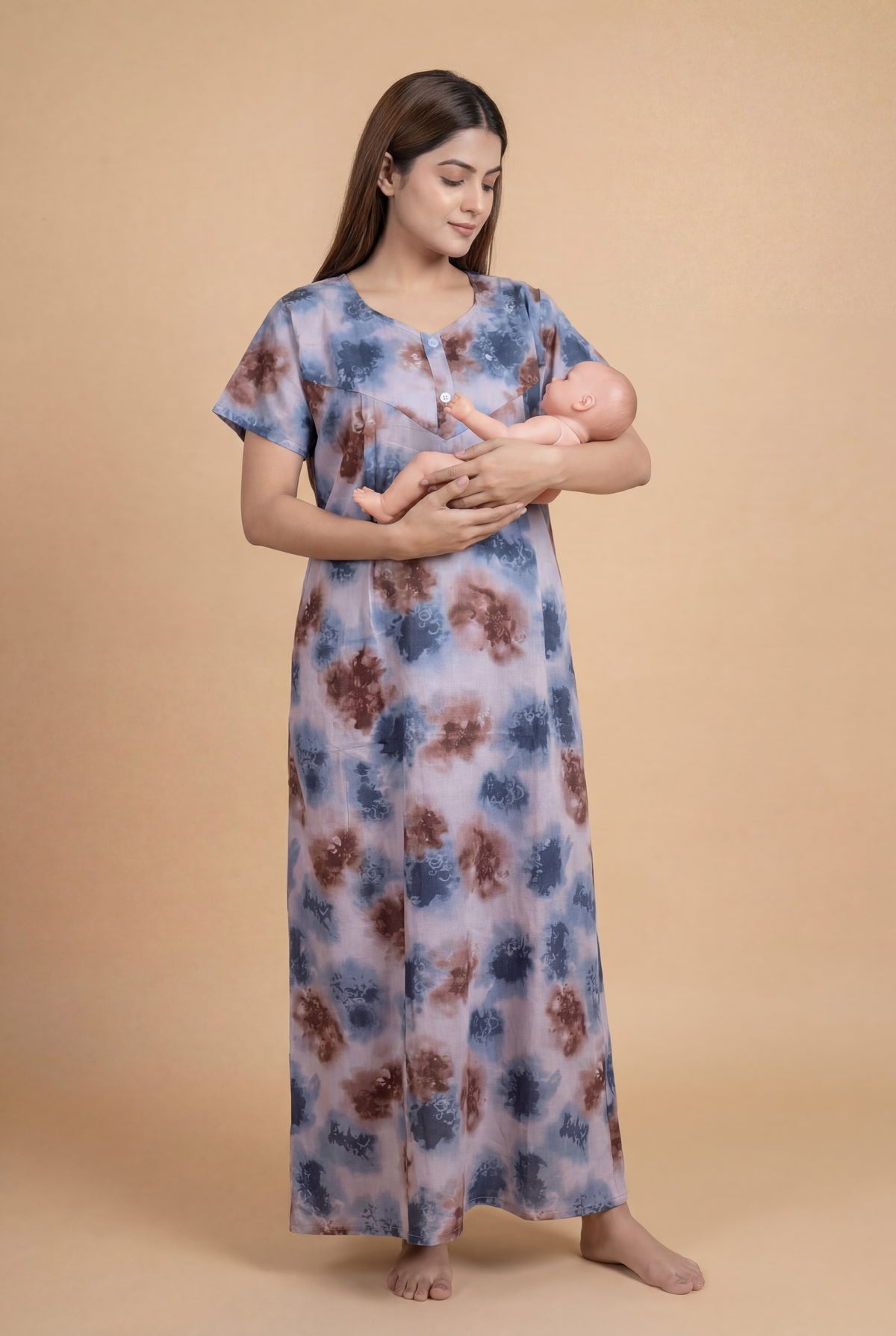 Elegant Printed Cotton Feeding nighty for women | Free size