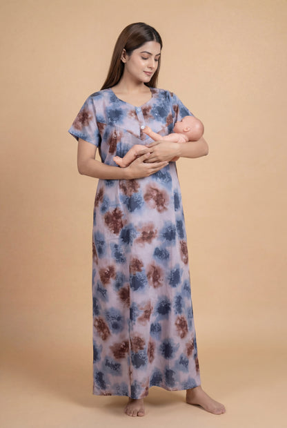 Elegant Printed Cotton Feeding nighty for women | Free size