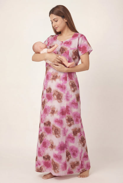 Elegant Printed Cotton Feeding nighty for women | Free size
