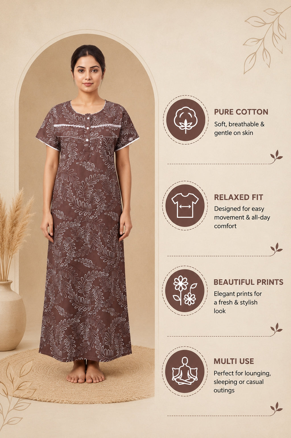 Comfort Fit Cotton printed nightgown | Free size