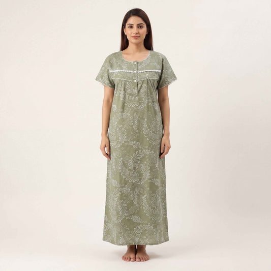 Stylish Floral Printed Cotton nightdress | Free size