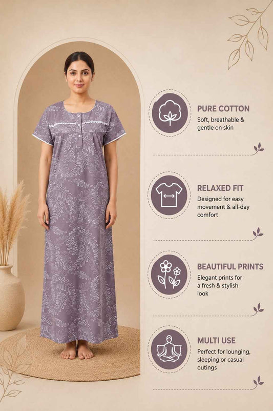 Elegant print Cotton nighty for Women | Free size