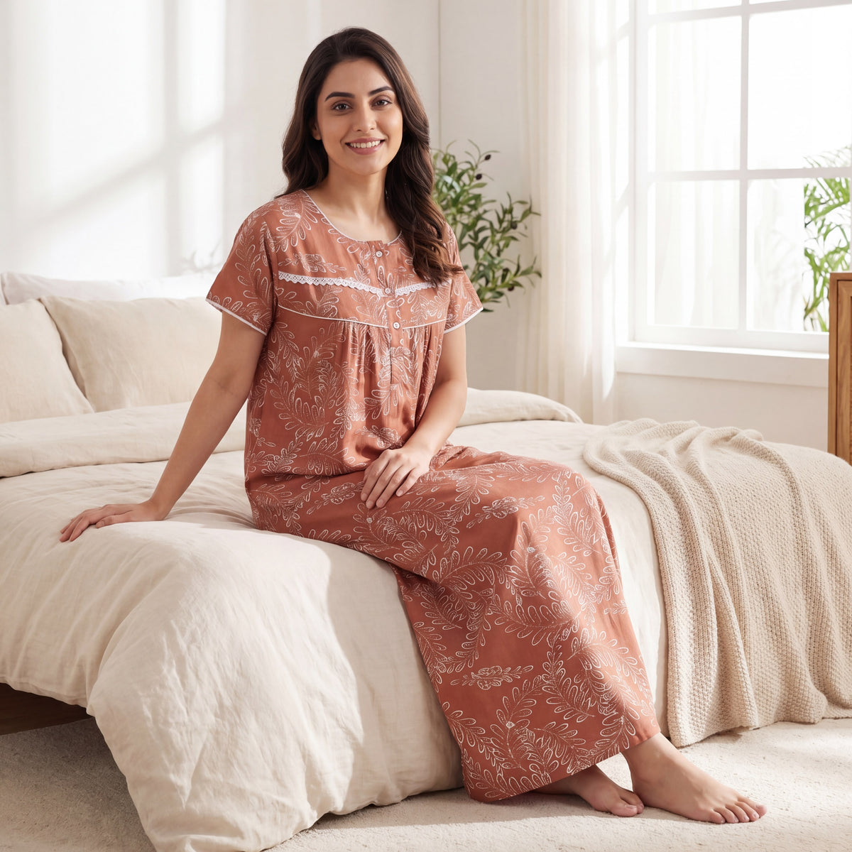 Elegant Floral Printed Cotton nightdress | Free size