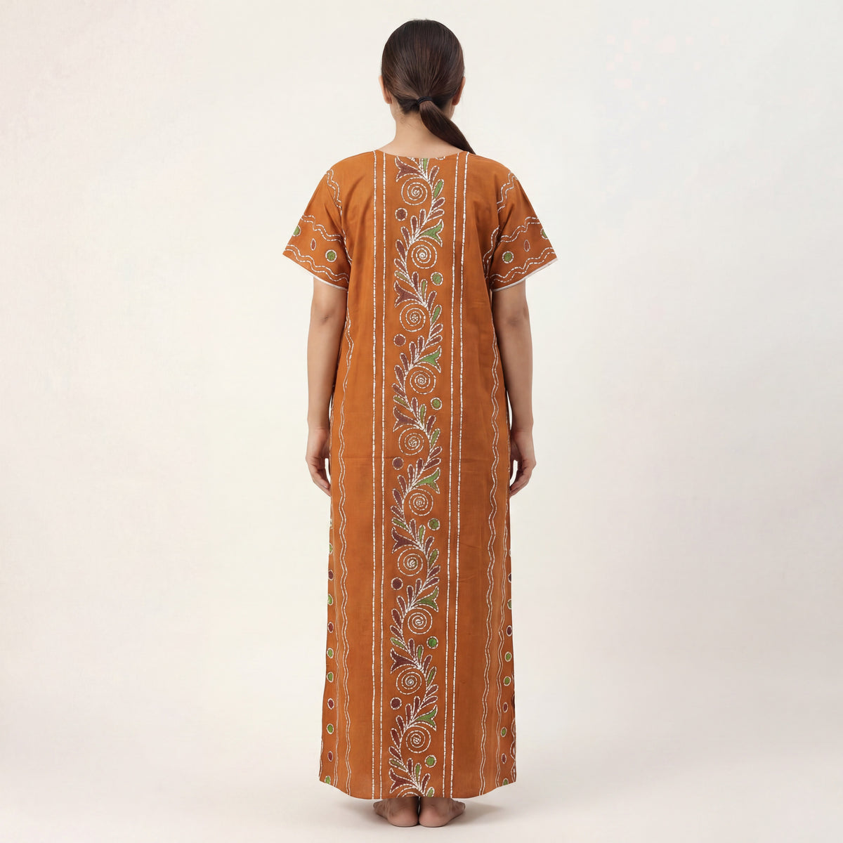 Mustard Batik Printed Cotton Nighty | Free size