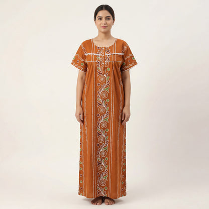 Mustard Batik Printed Cotton Nighty | Free size
