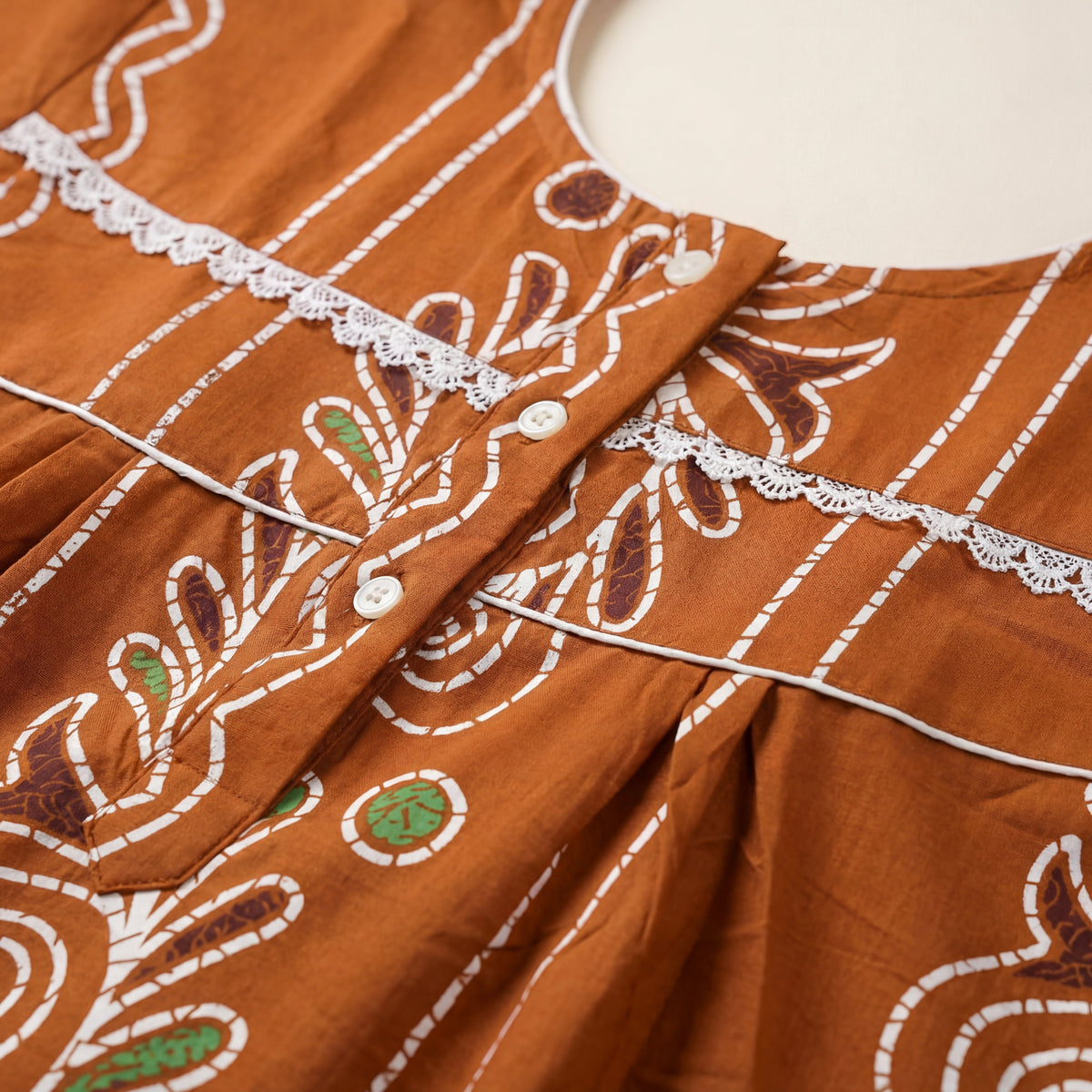 Mustard Batik Printed Cotton Nighty | Free size