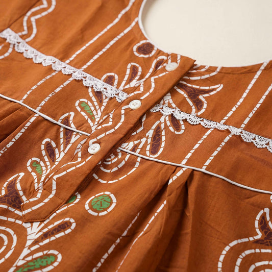Mustard Batik Printed Cotton Nighty | Free size
