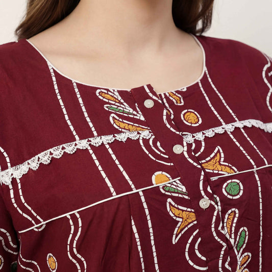 Elegant printed Cotton nightgown | Free Size