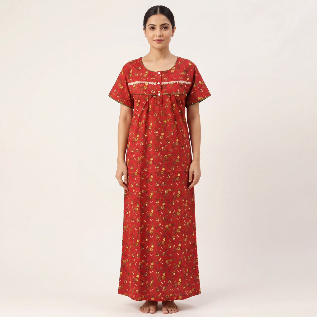 Floral Discharge printed Cotton nighty | Free size