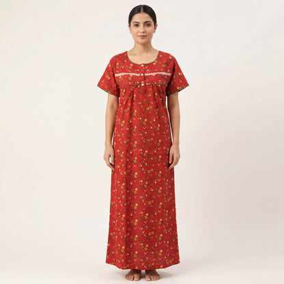 Floral Discharge printed Cotton nighty | Free size